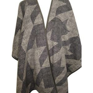 Woman's Navy Blue Gray Houndstooth Open Kimono Shawl Wrap